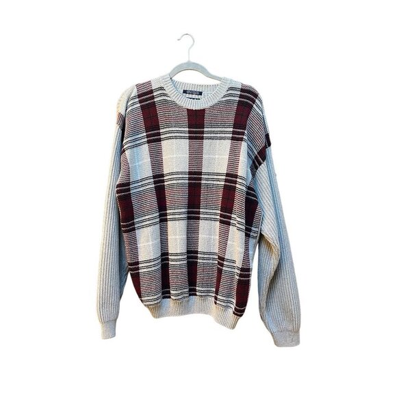 Vintage Tommy Hilfiger Plaid Pullover Sweater Gray Merlot Men's XL - Picture 4 of 6